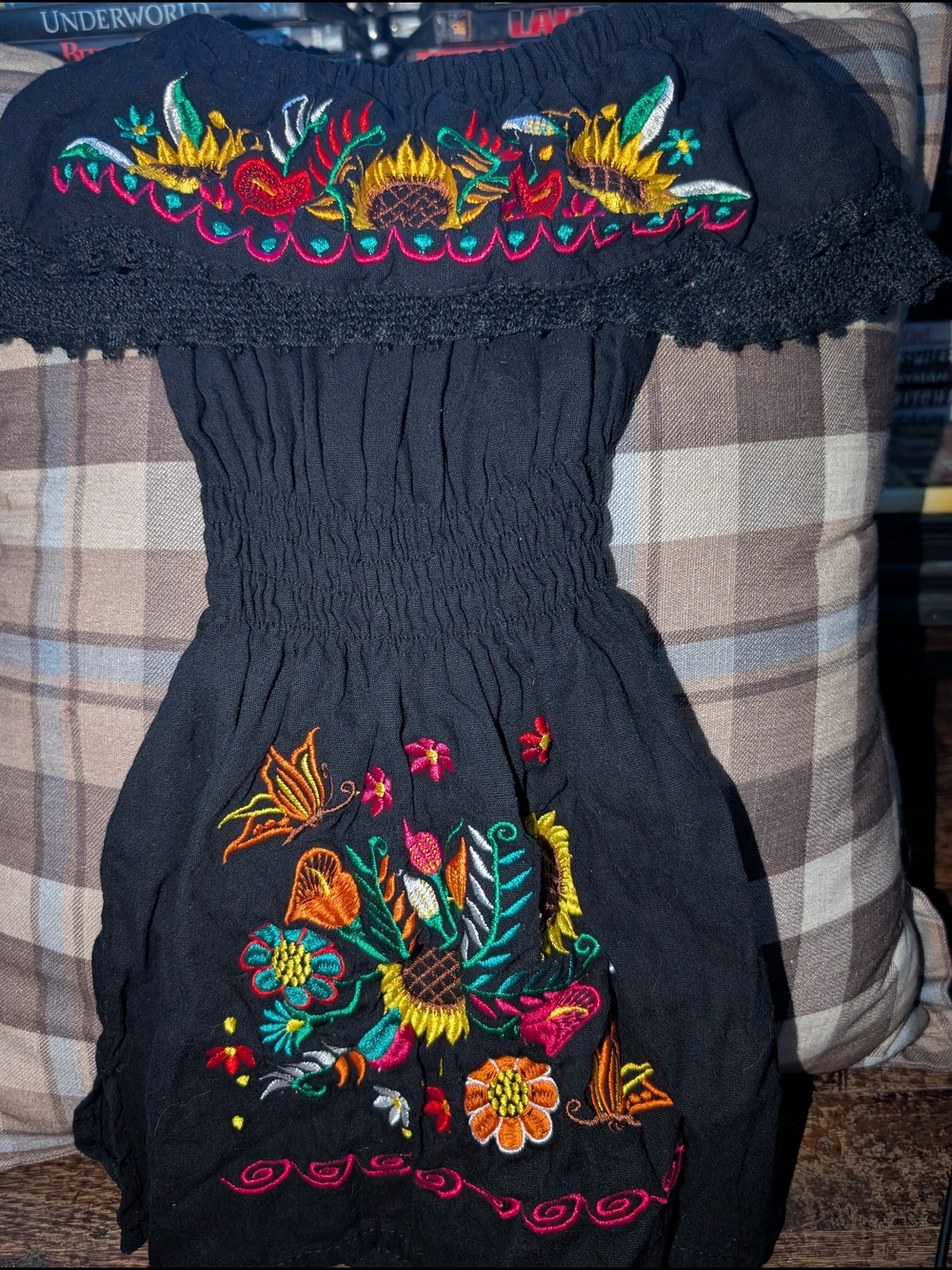 Black Embroidered Off-Shoulder Sundress with Girls 2t